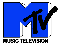 A blue and black logo for mtv music television.